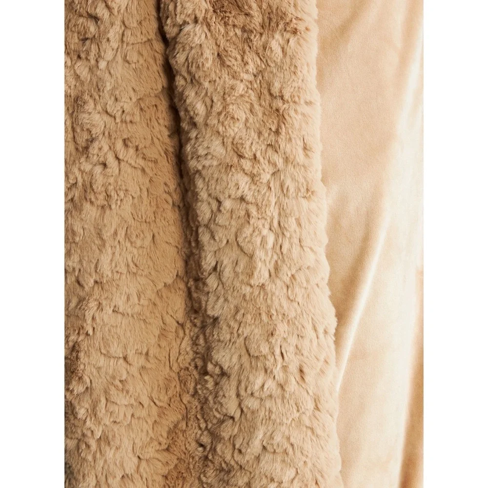 Anthropologie Tranquil Faux Fur Throw Blanket Taupe